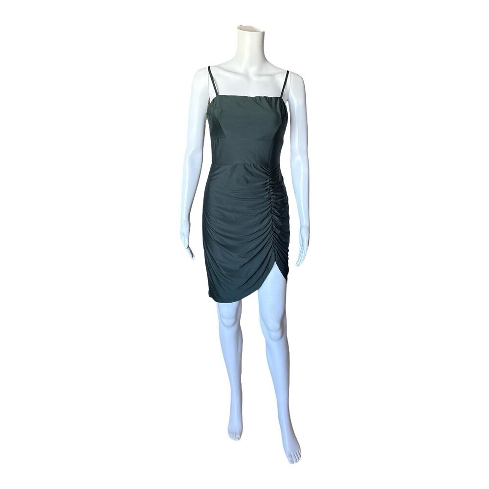 B DARLIN Womens Size 9/10 Green Spaghetti Strap Ruched Asymmetric Mini Dress